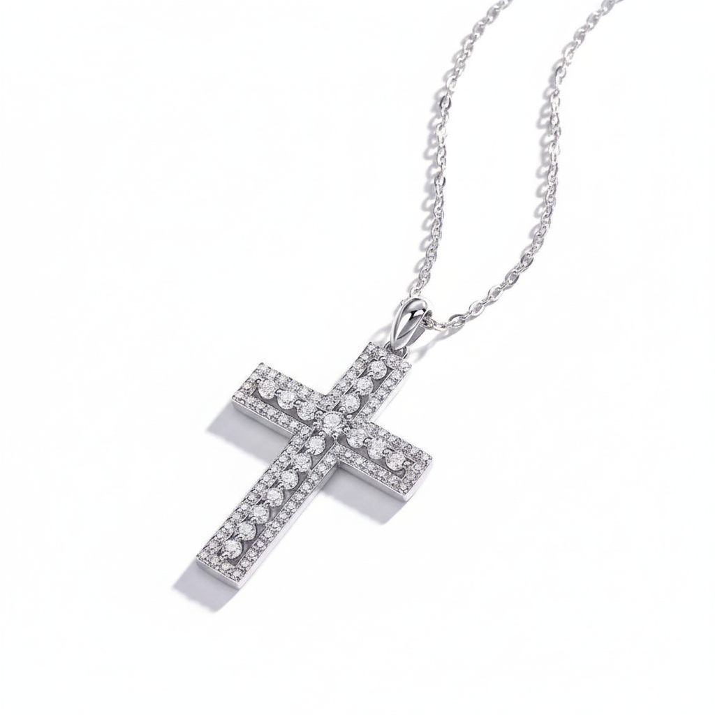 Cross Moissanite Gemstone Pendants Necklace