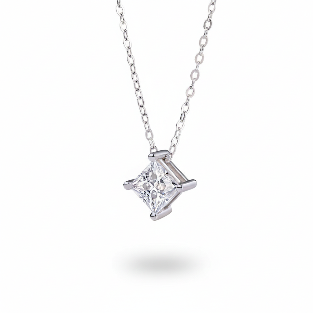 Princess Cut Moissanite Pendant Necklace