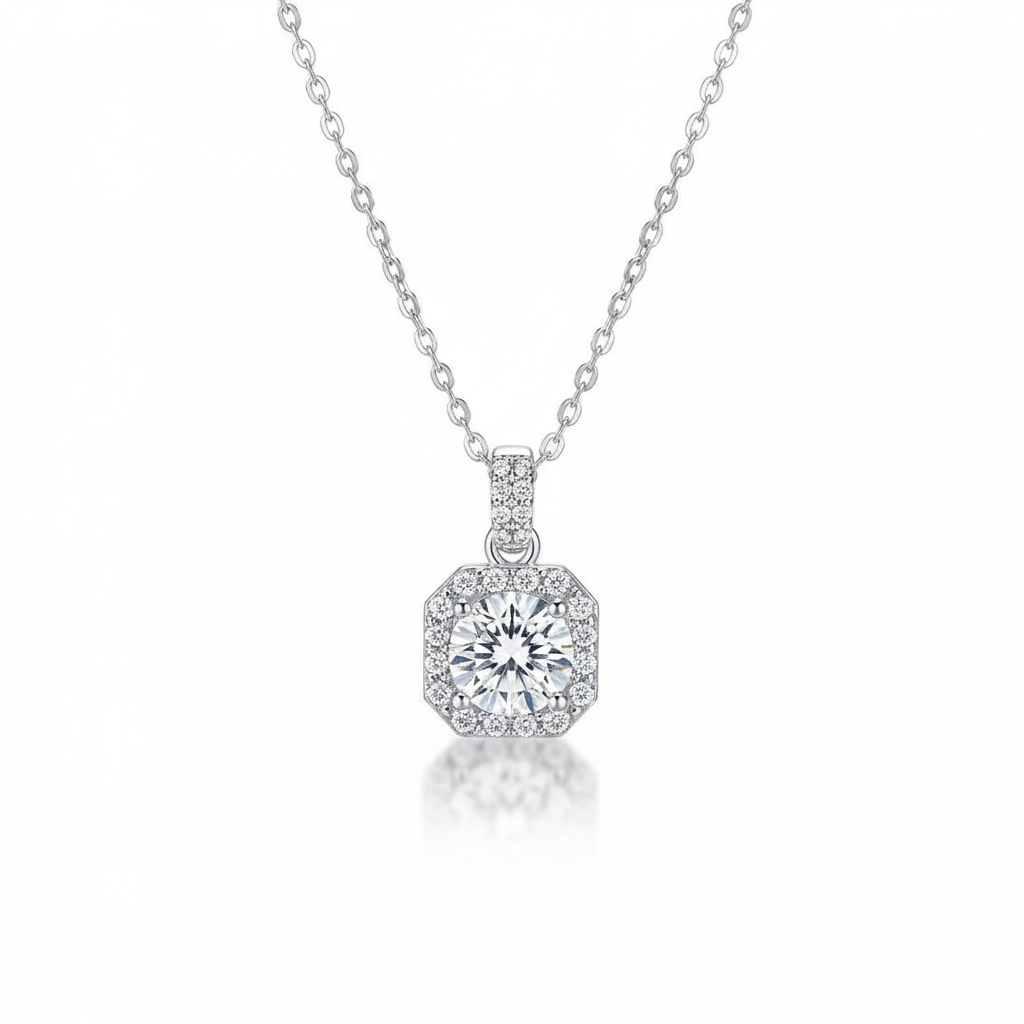Square Halo Pendant Necklace