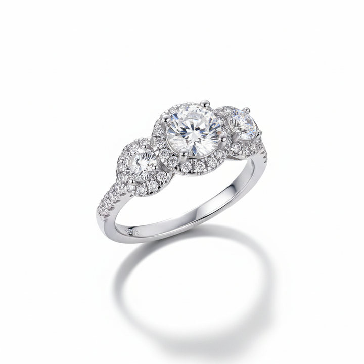 18K Gold 3 Stone Moissanite Ring