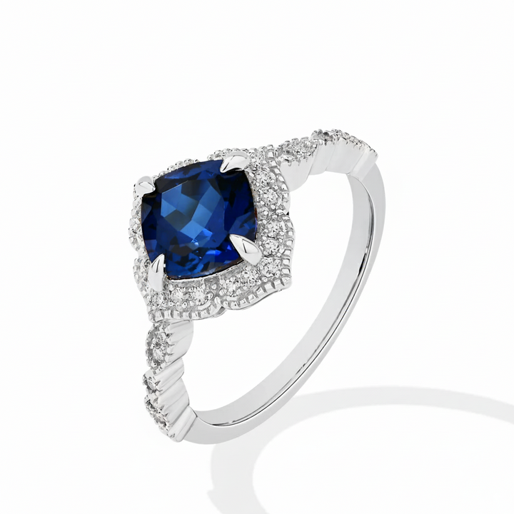 Classical Blue Sapphire Ring Cushion Cut