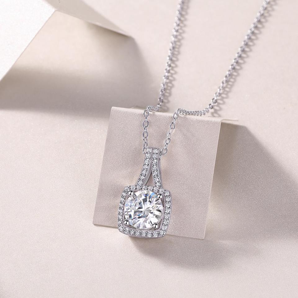 Square Halo Moissanite Necklace