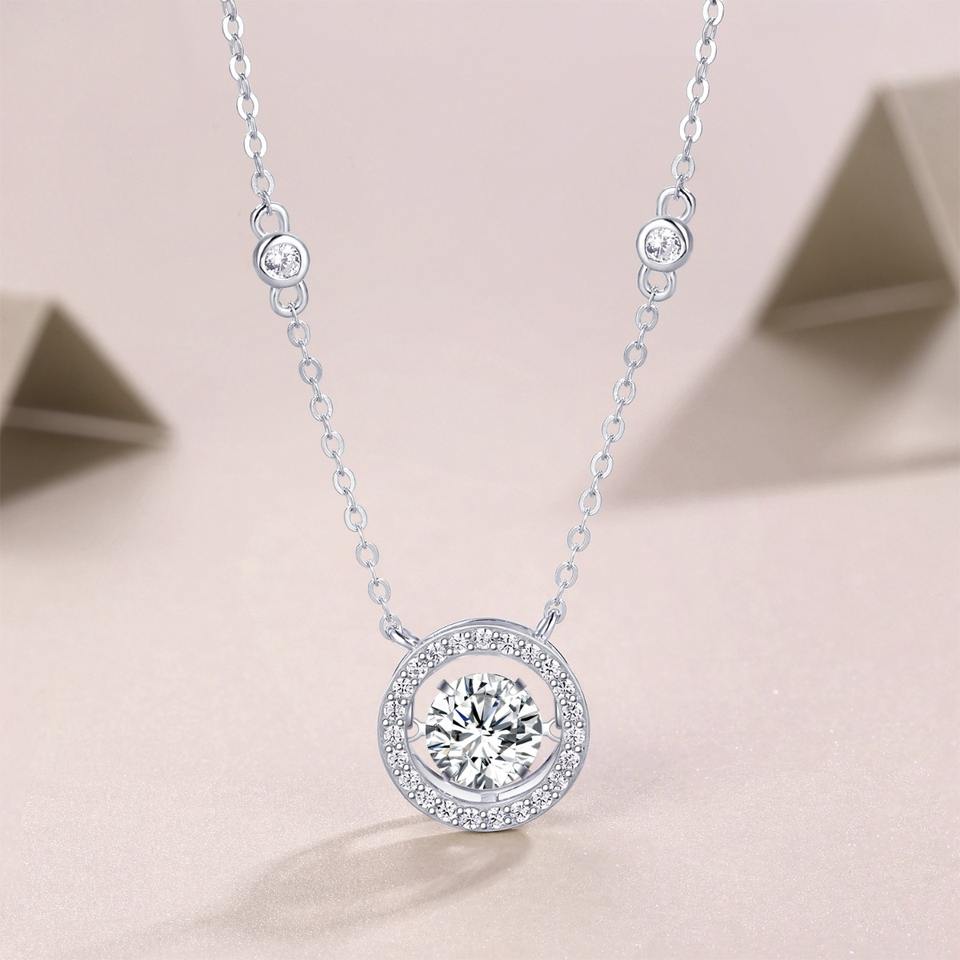 Moissanite Halo Round Pendant Necklace