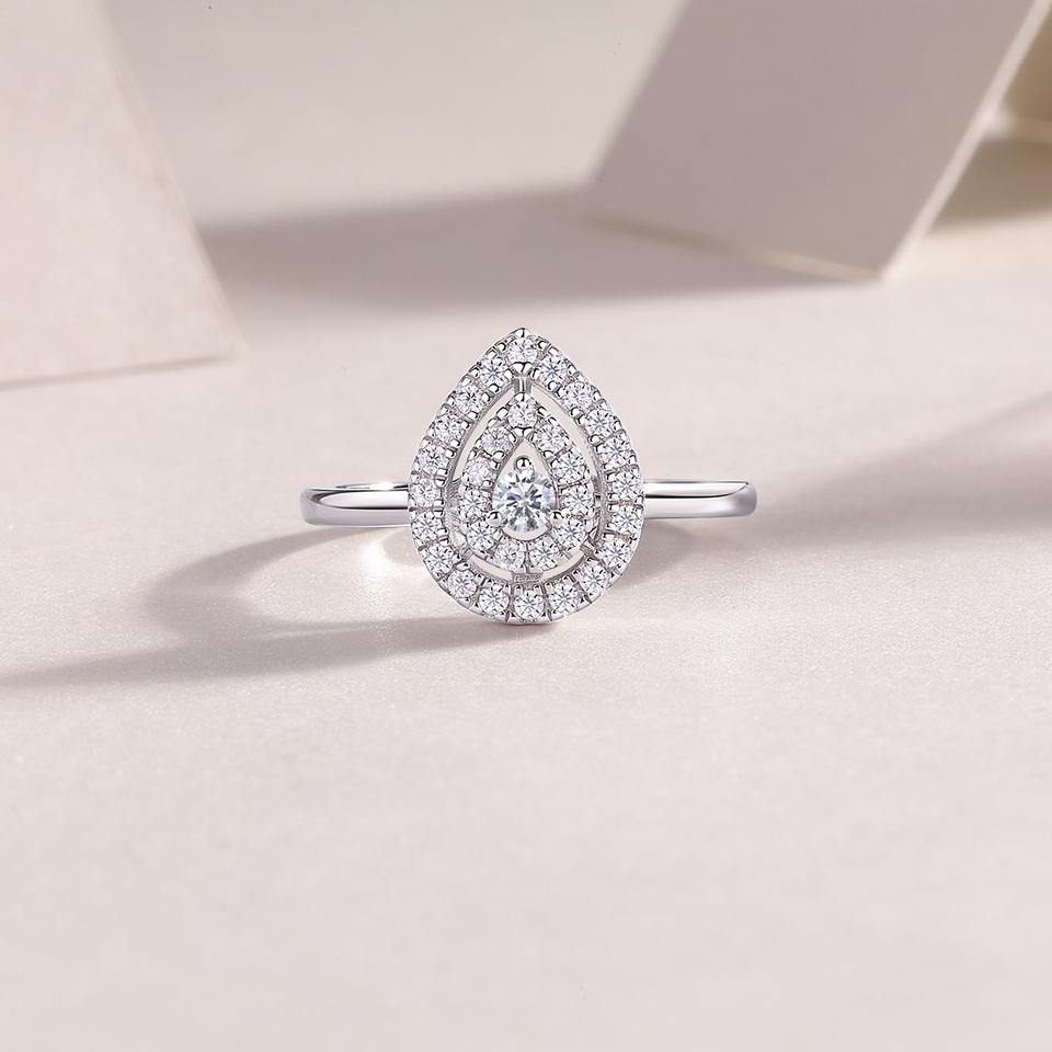 Pear Cut Halo Moissanite Ring