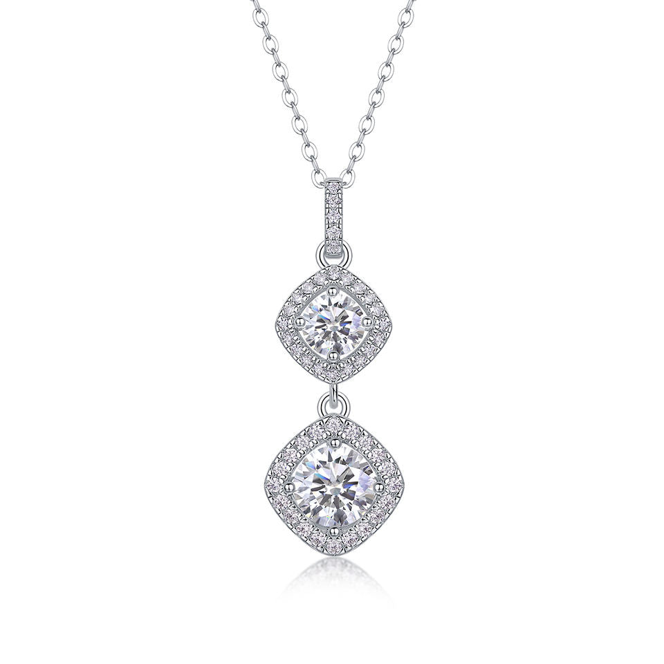Double Moissanite Diamond Pendant Necklace