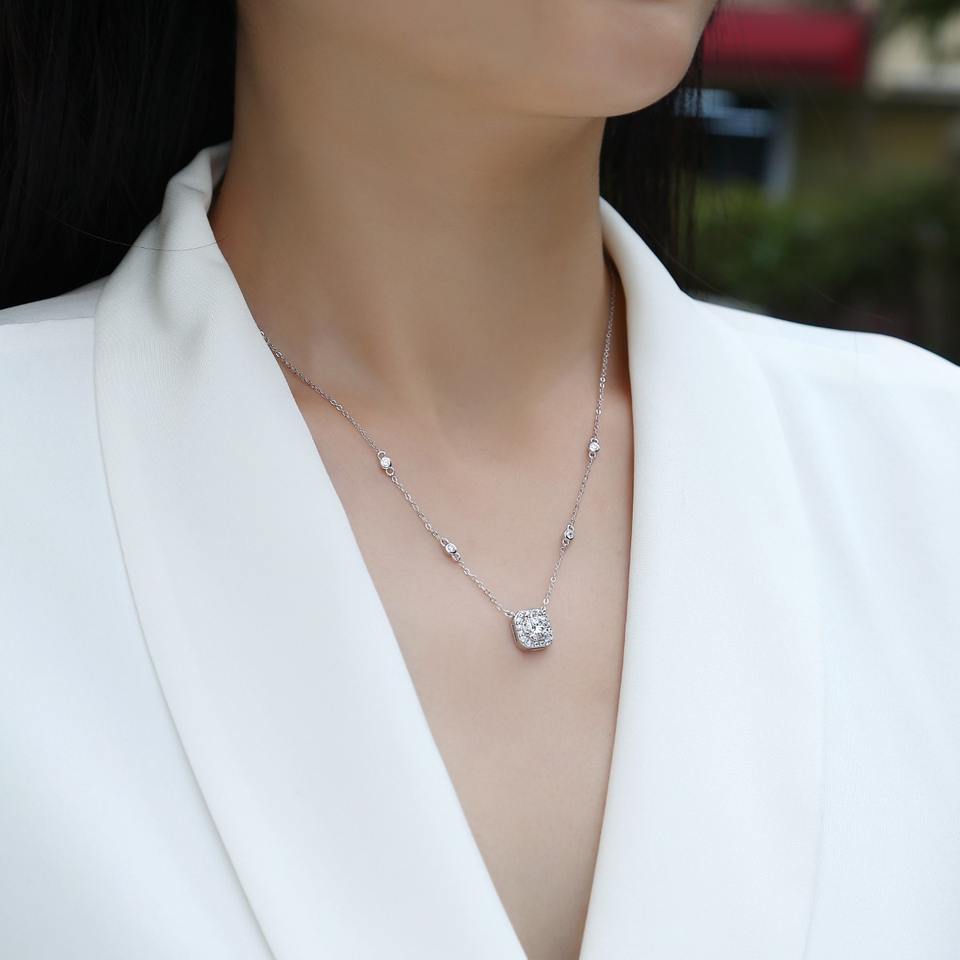 Halo Moissanite Pendant Necklace