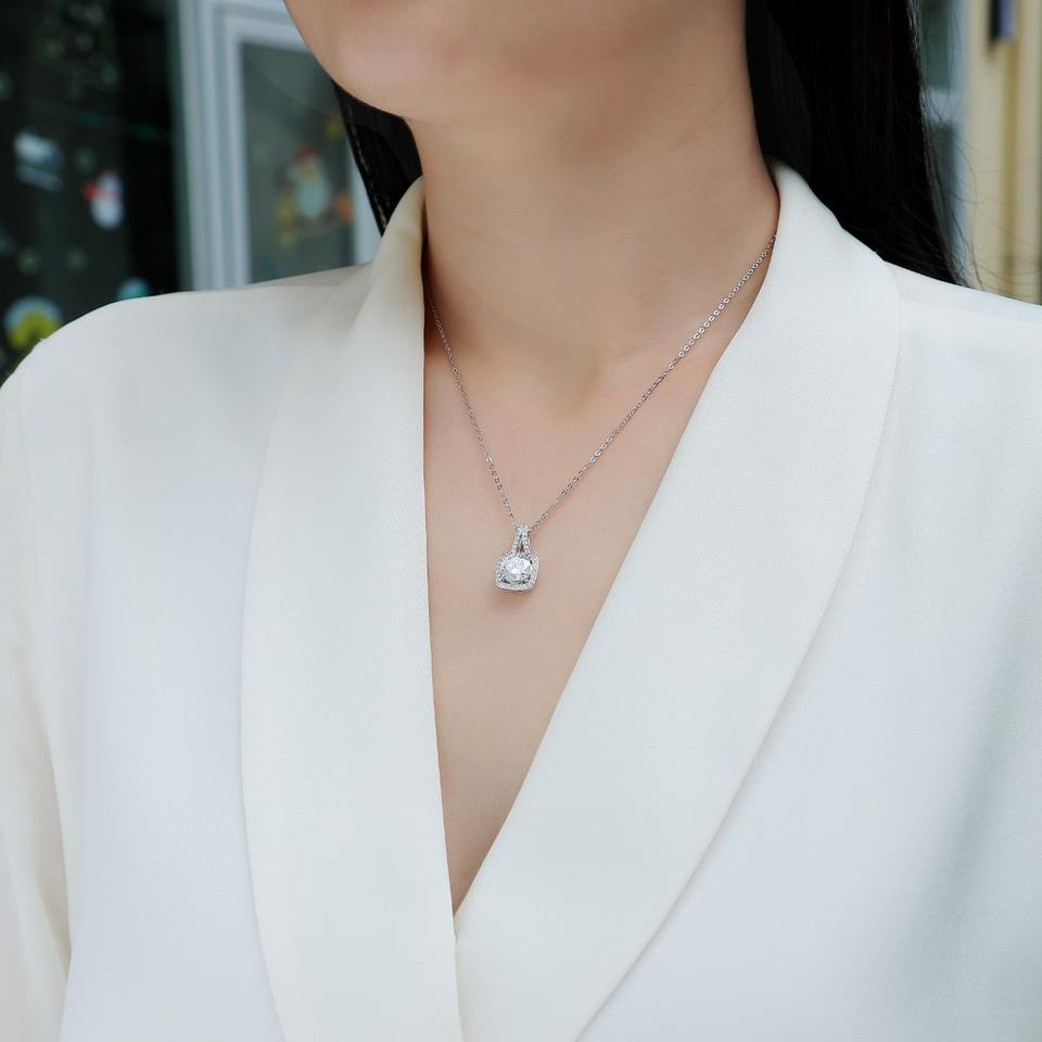 Square Halo Moissanite Necklace
