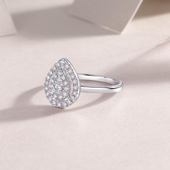 Pear Cut Halo Moissanite Ring