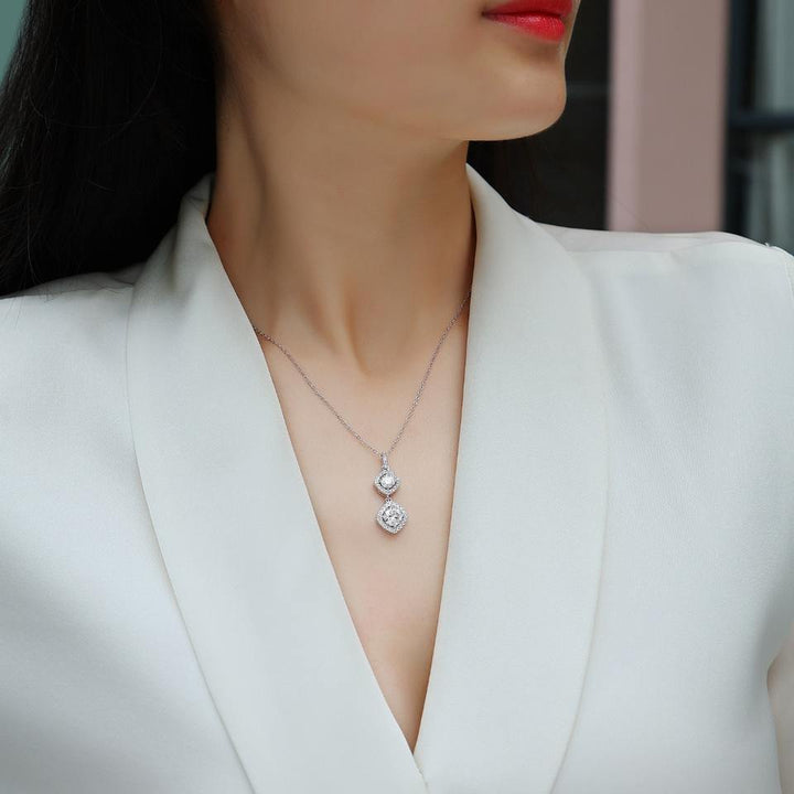 Double Moissanite Diamond Pendant Necklace
