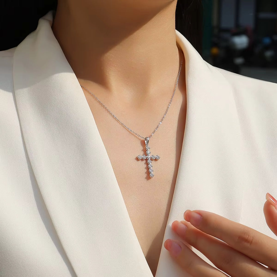 Cross Moissanite Gemstone Pendants Necklace