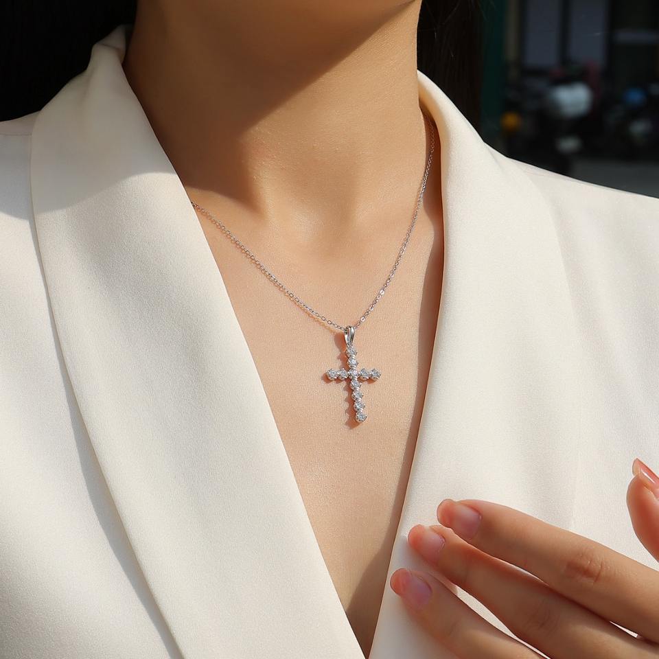 Cross Moissanite Gemstone Pendants Necklace