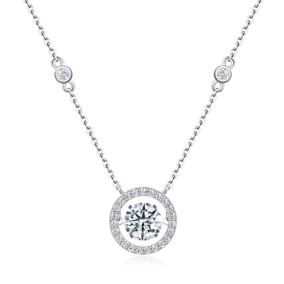 Moissanite Halo Round Pendant Necklace
