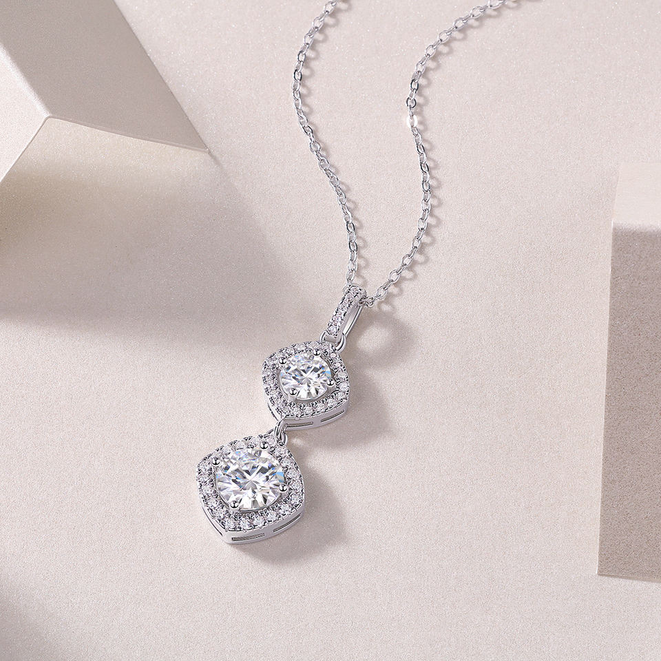 Double Moissanite Diamond Pendant Necklace