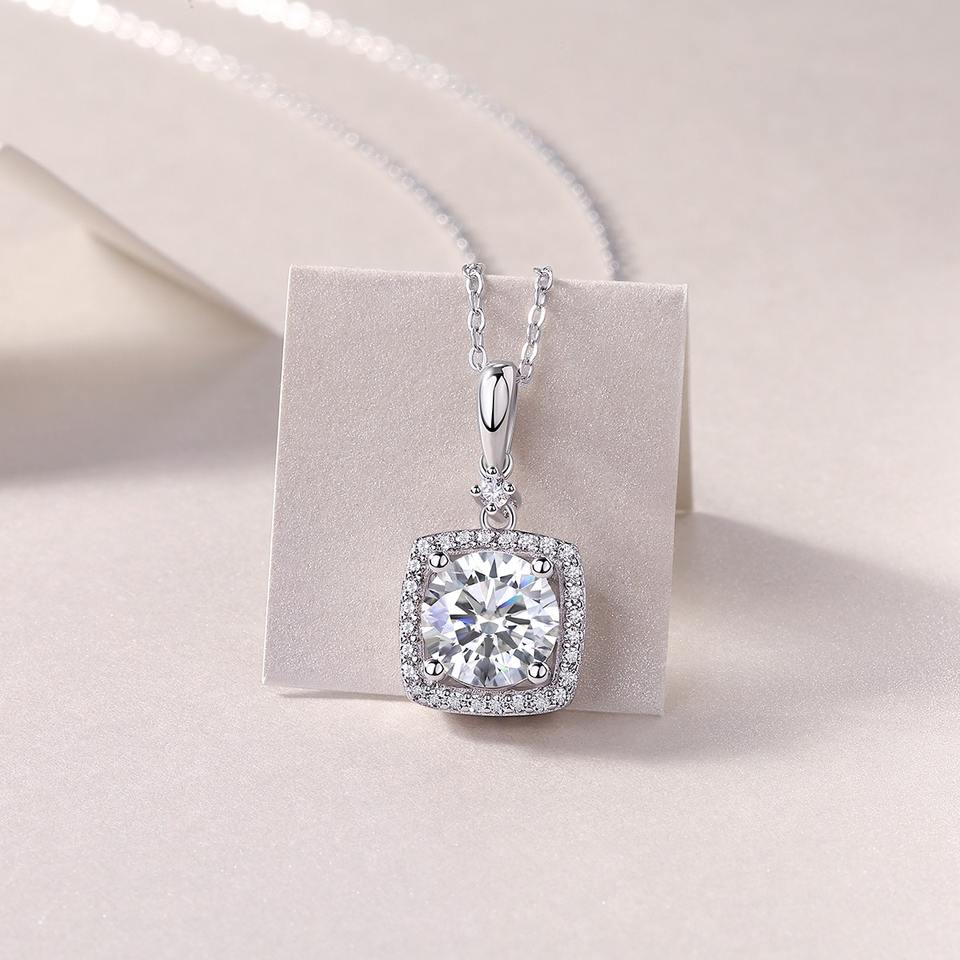 Halo Moissanite Gemstone Pendants Necklace