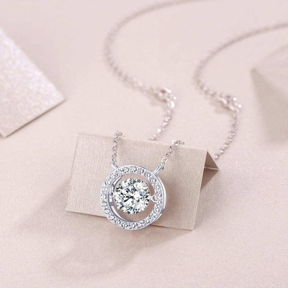 Moissanite Halo Round Pendant Necklace