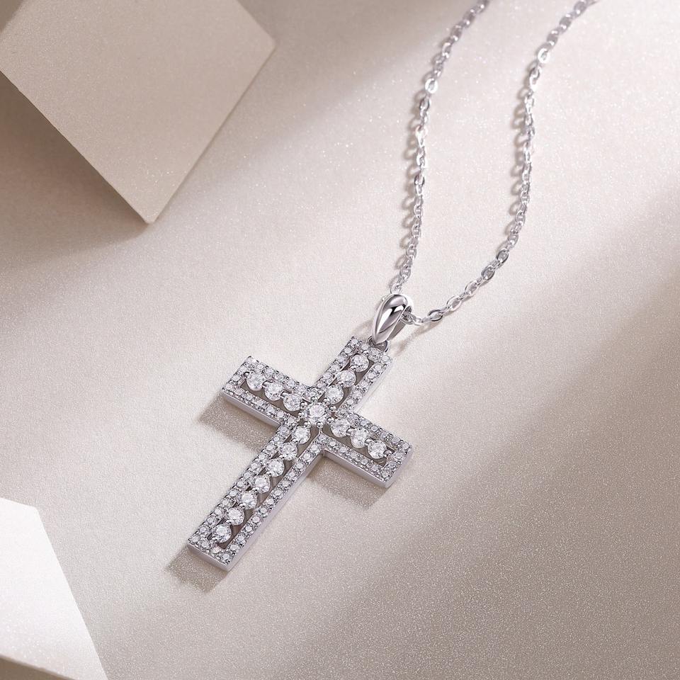 Cross Moissanite Gemstone Pendants Necklace
