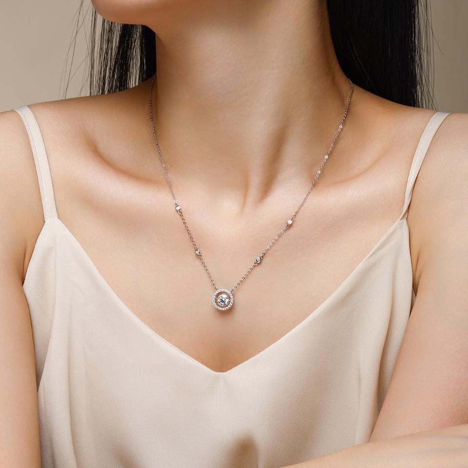 Moissanite Halo Round Pendant Necklace