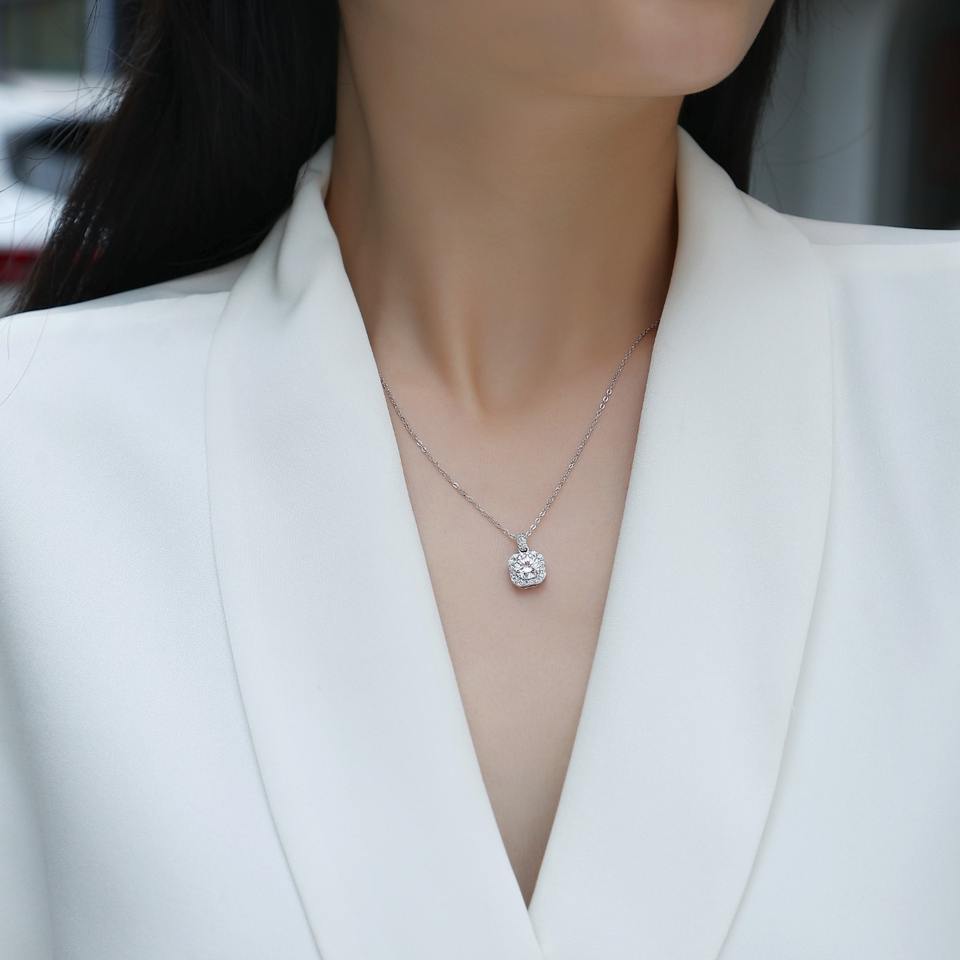Square Halo Pendant Necklace