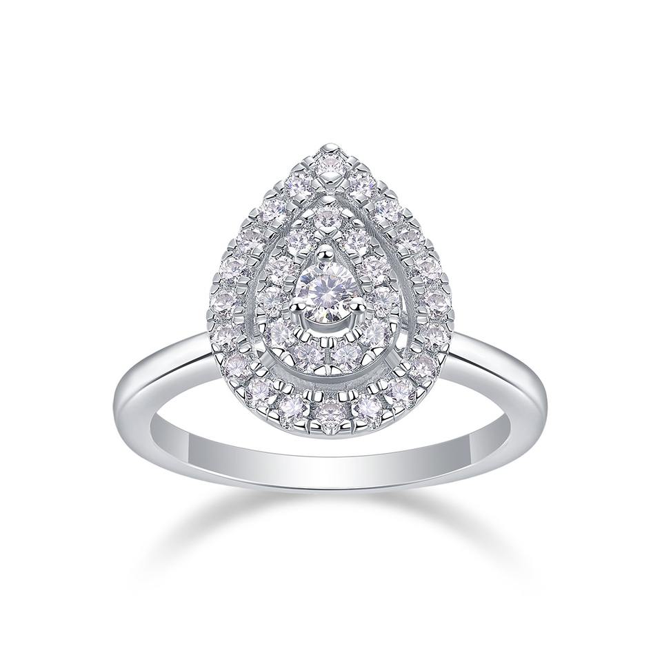 Pear Cut Halo Moissanite Ring