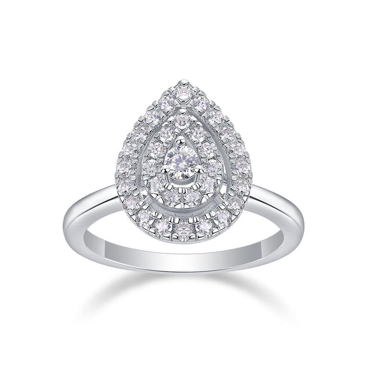 Pear Cut Halo Moissanite Ring