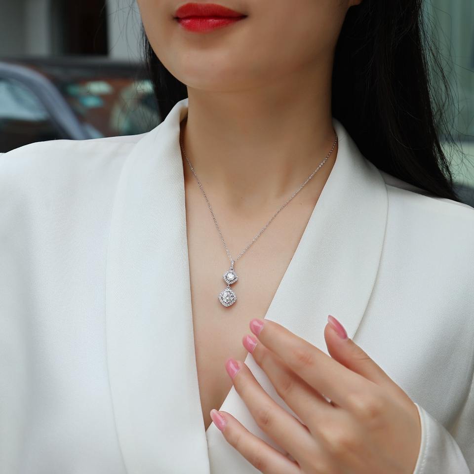 Double Moissanite Diamond Pendant Necklace