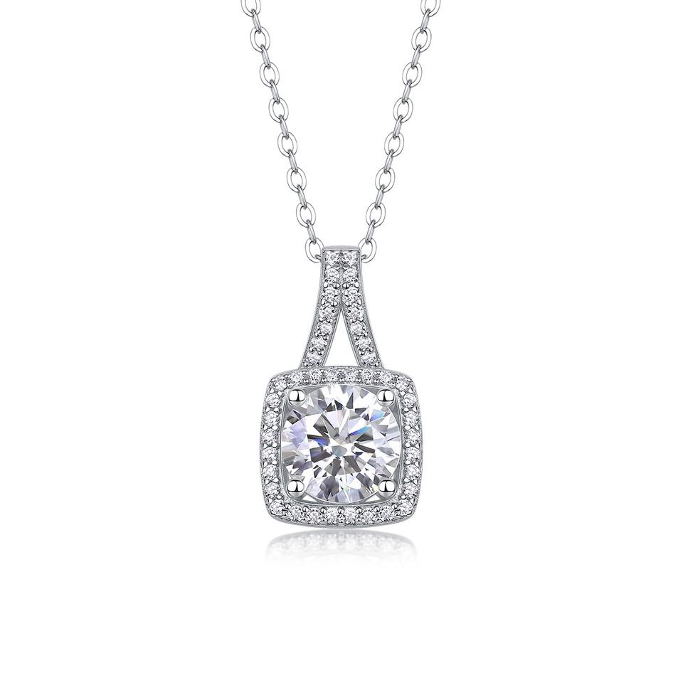 Square Halo Moissanite Necklace