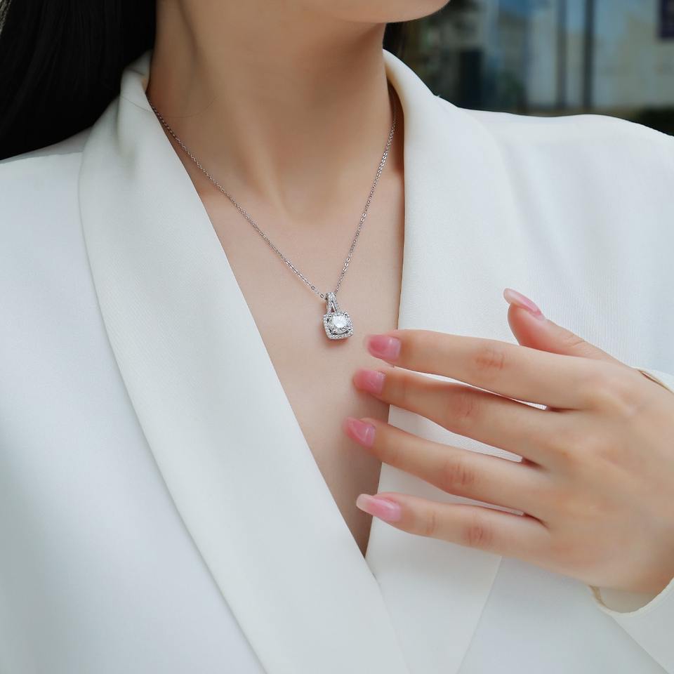Square Halo Moissanite Necklace