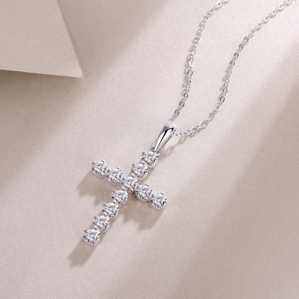 Cross Moissanite Gemstone Pendants Necklace