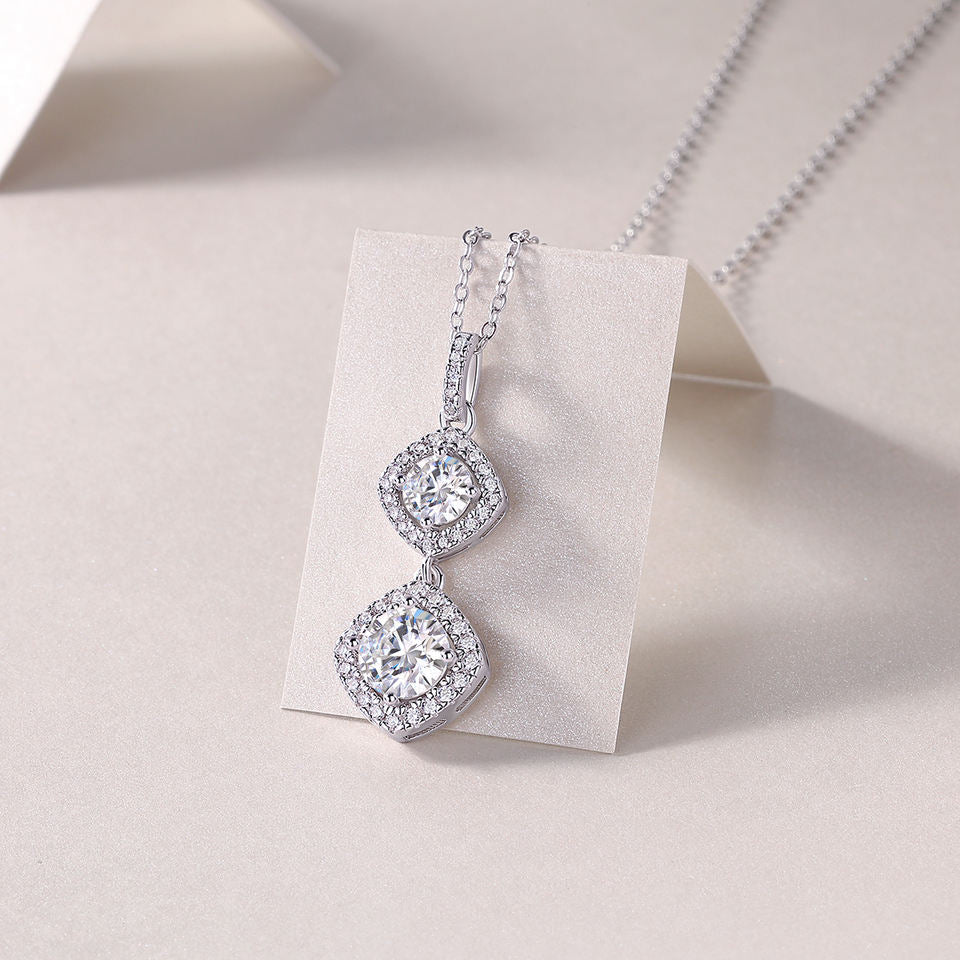 Double Moissanite Diamond Pendant Necklace