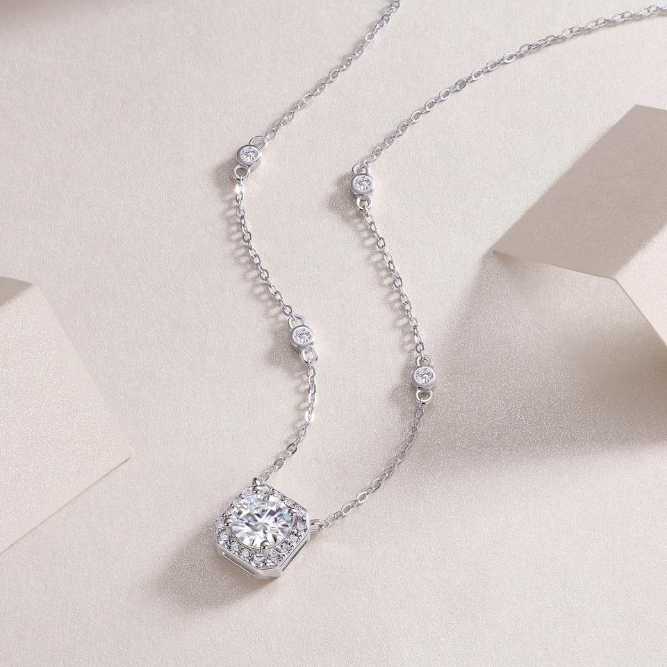 Halo Moissanite Pendant Necklace