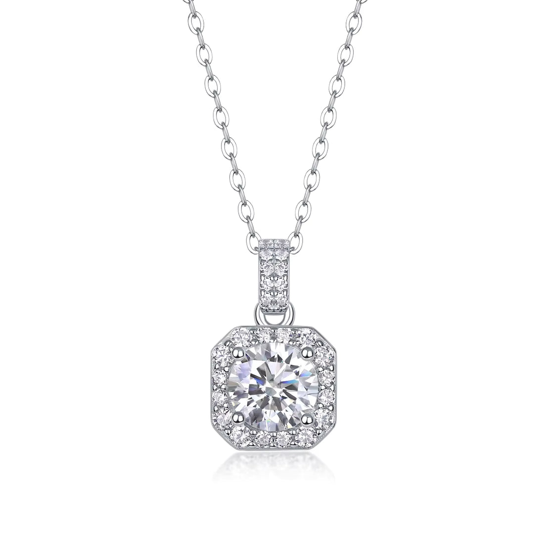 Brilliant Moissanite Square Halo Pendant Necklace