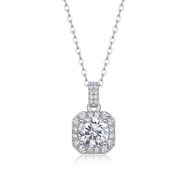 Brilliant Moissanite Square Halo Pendant Necklace