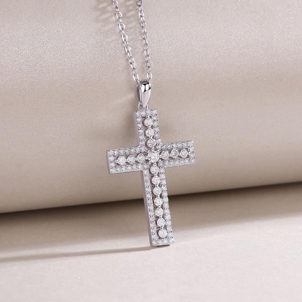 Cross Moissanite Gemstone Pendants Necklace