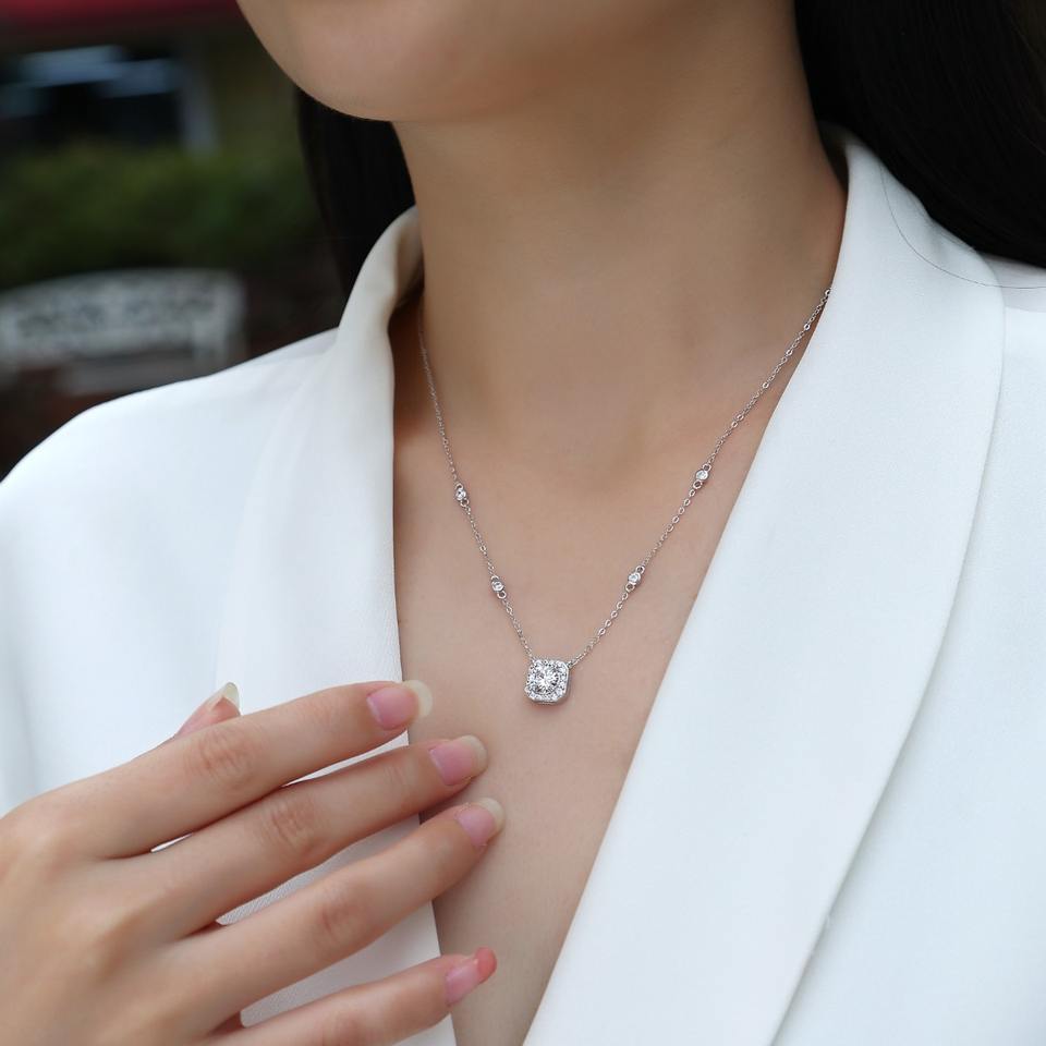 Halo Moissanite Pendant Necklace