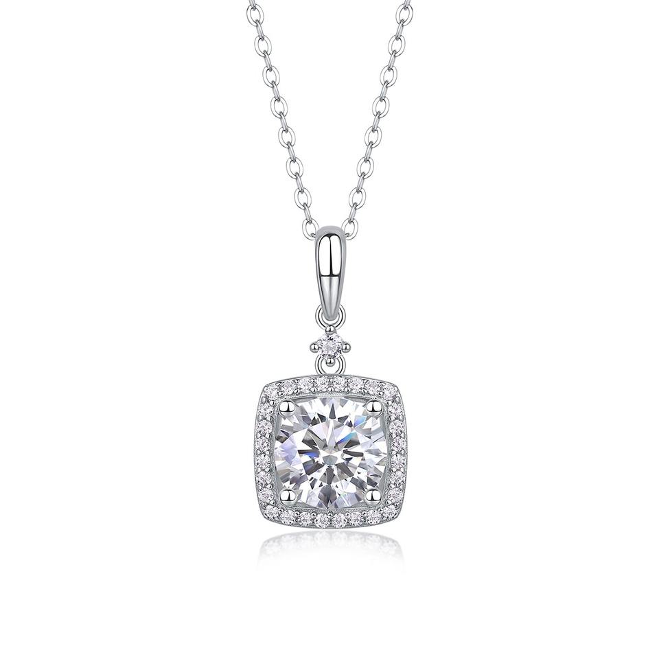 Halo Moissanite Gemstone Pendants Necklace