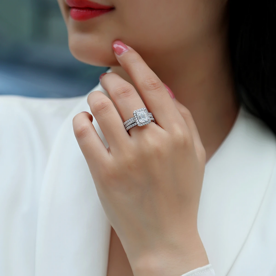 3X Opaline Moissanite Ring