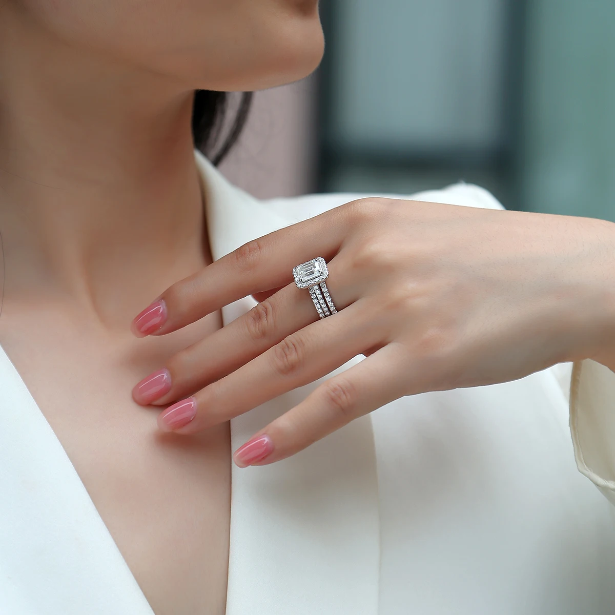 3X Opaline Moissanite Ring