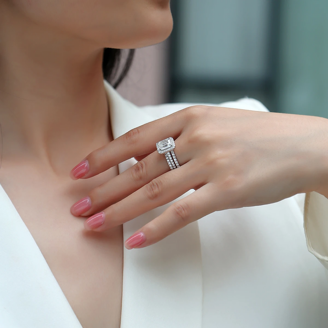 3X Opaline Moissanite Ring