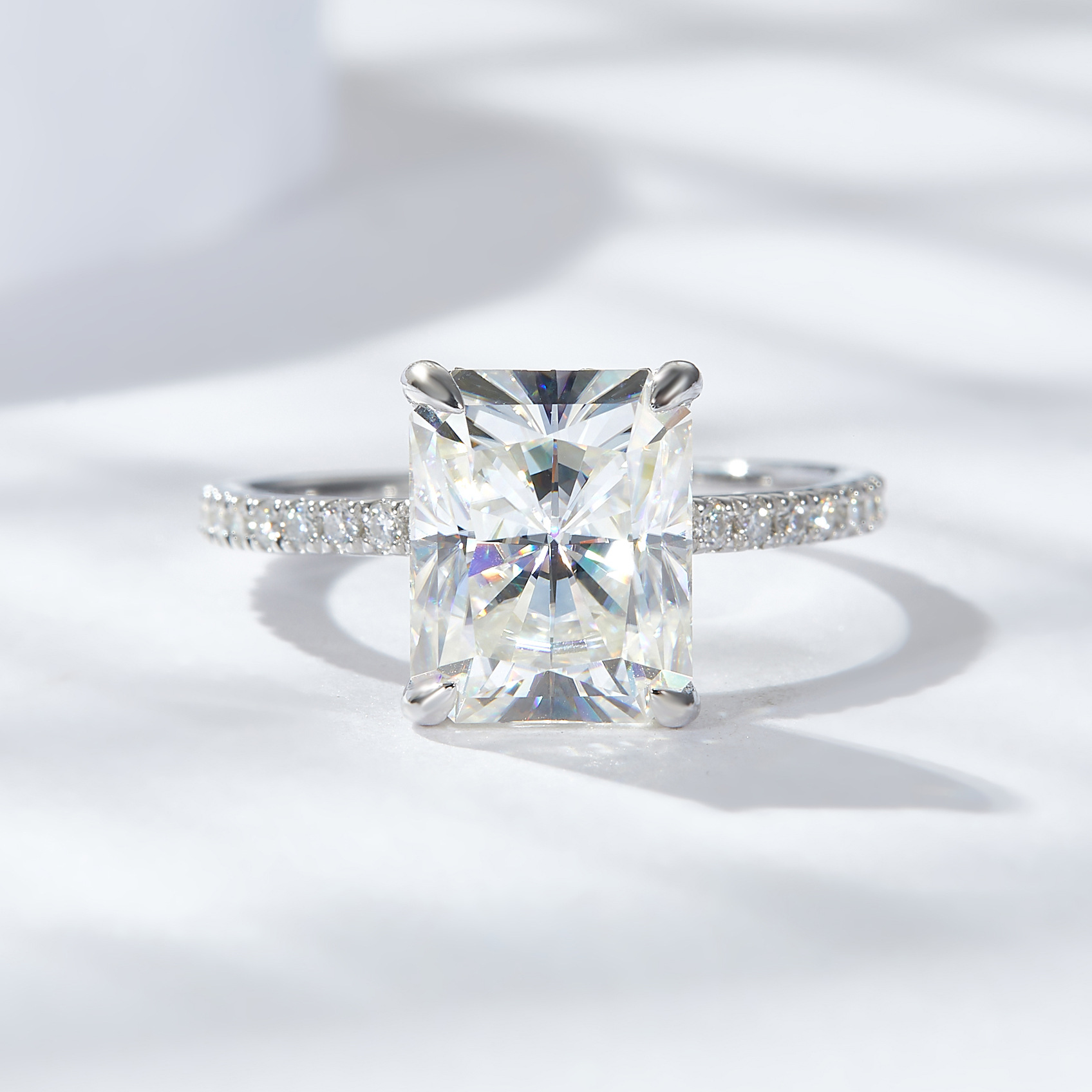 Halo Radiant Cut Moissanite Ring