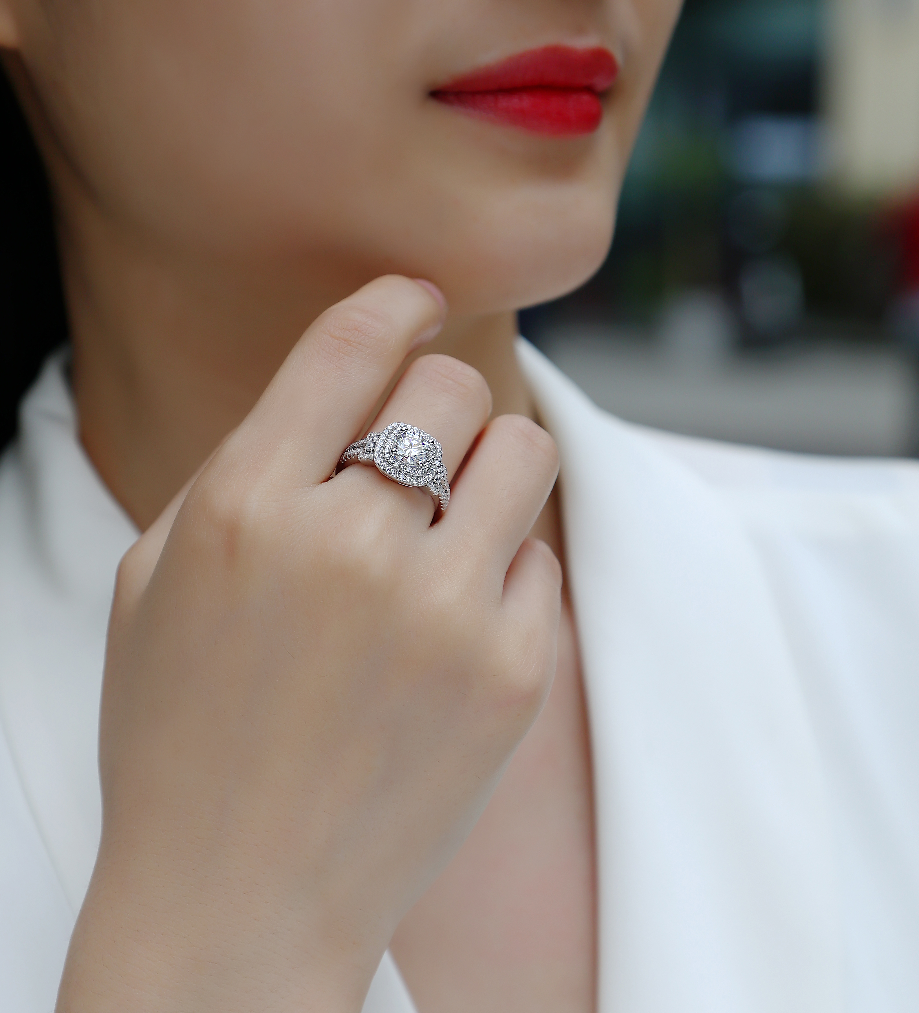 Double Halo Moissanite Ring