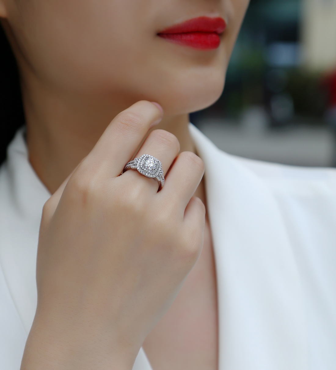 Double Halo Moissanite Ring