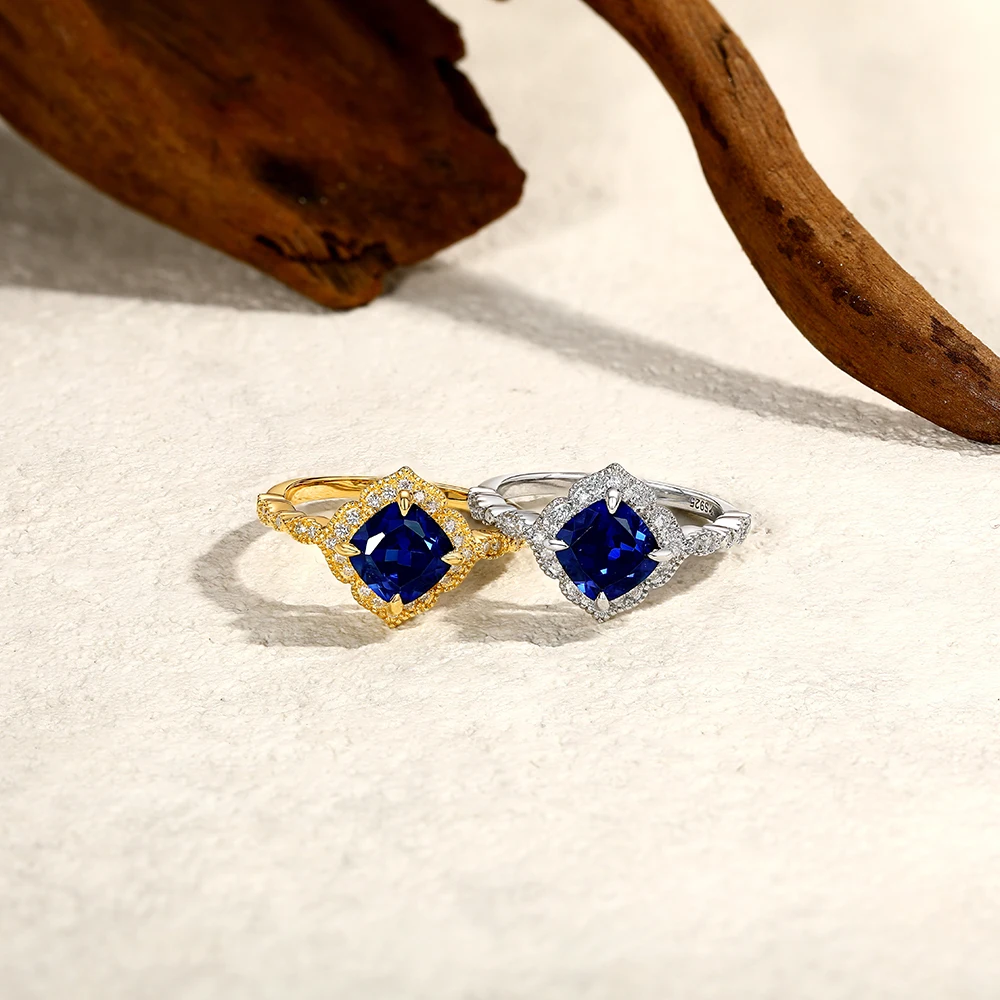 Classical Blue Sapphire Ring Cushion Cut