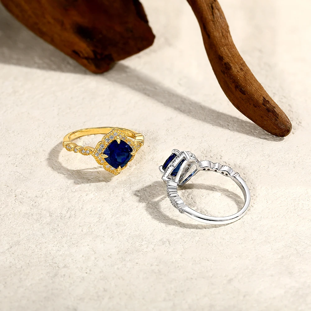 Classical Blue Sapphire Ring Cushion Cut