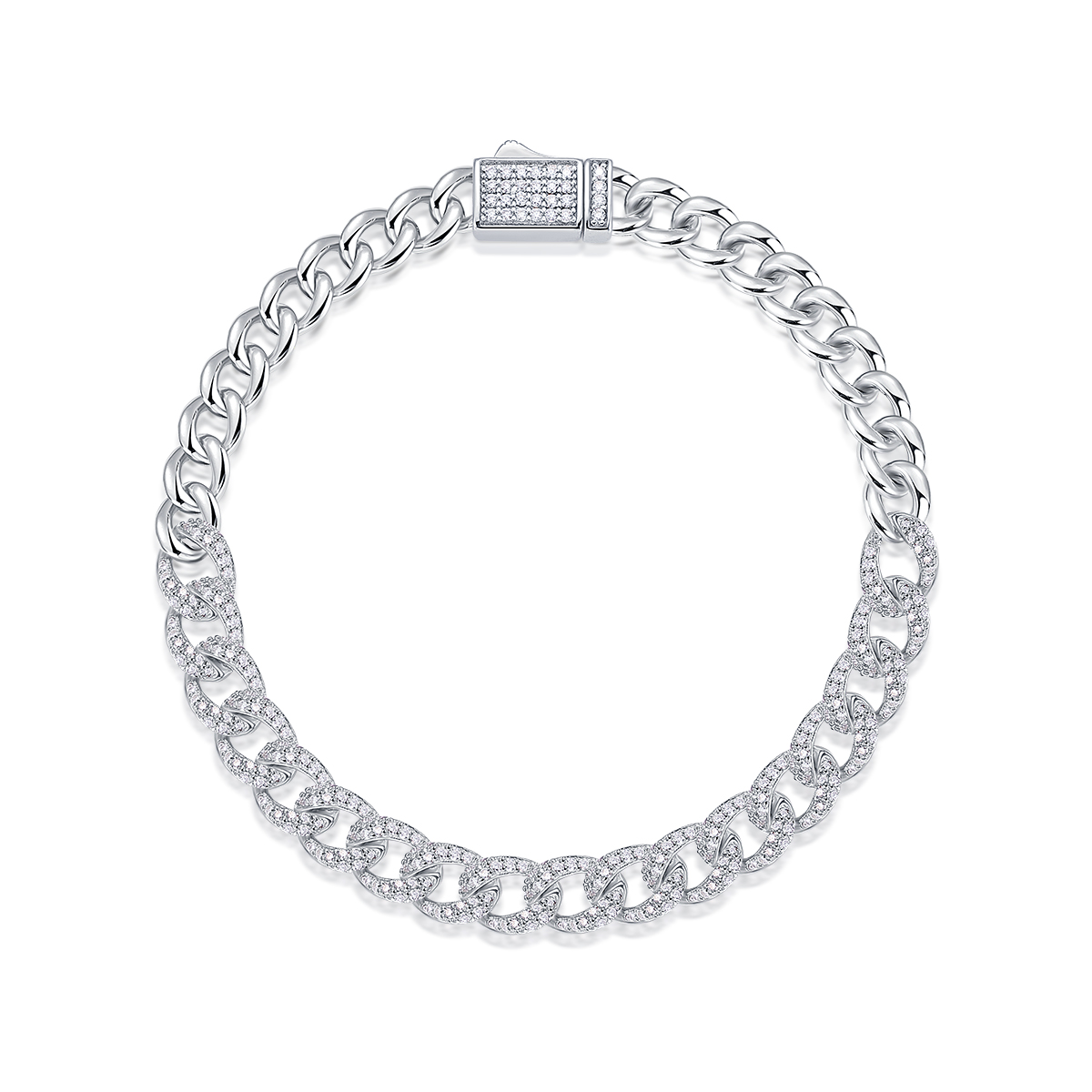 Half Moissanite Cuban Bracelet