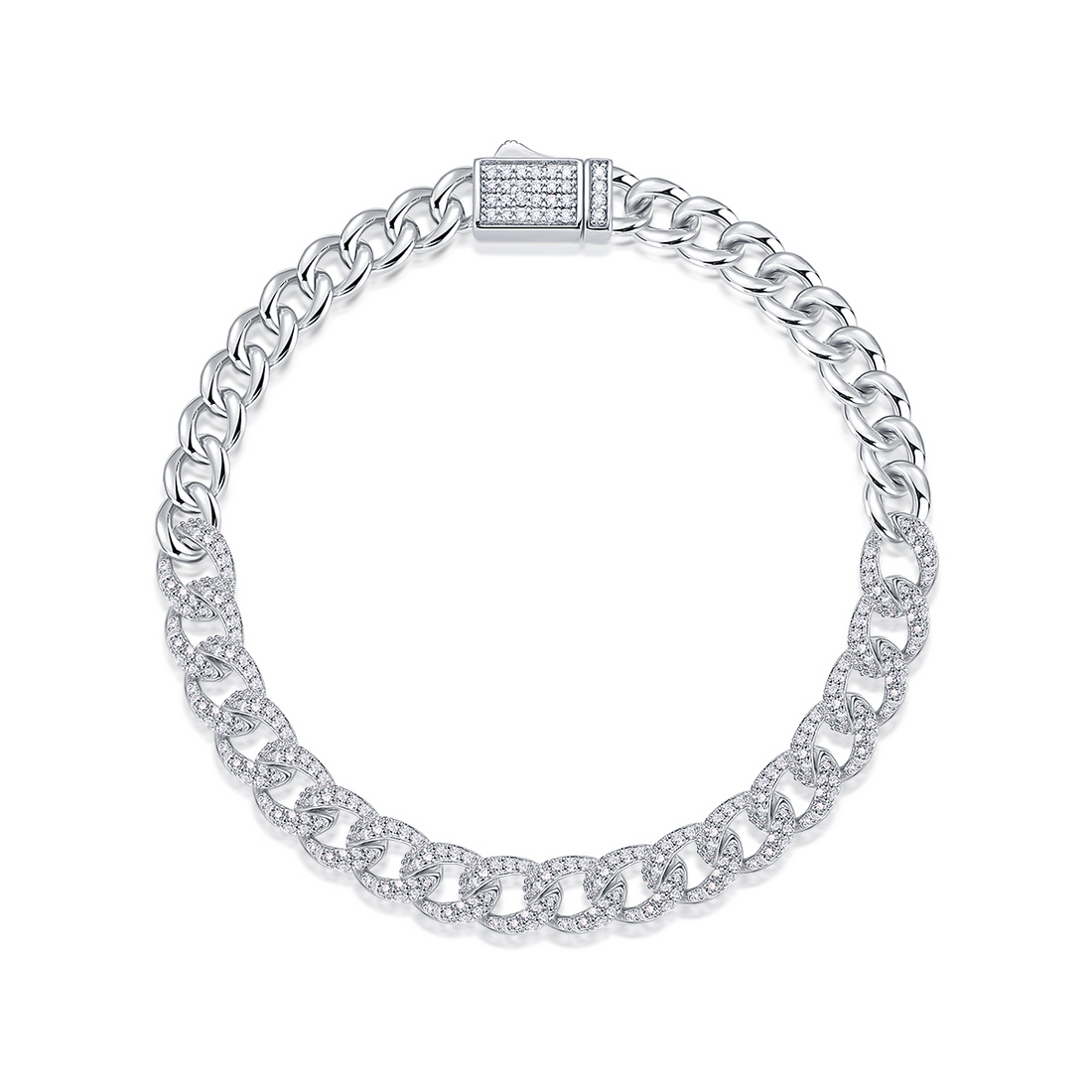 Half Moissanite Cuban Bracelet