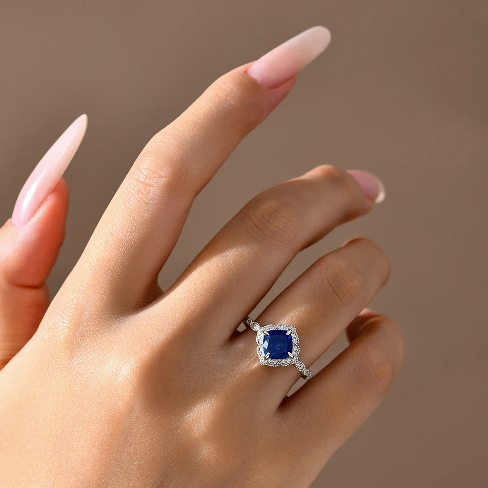 Classical Blue Sapphire Ring Cushion Cut